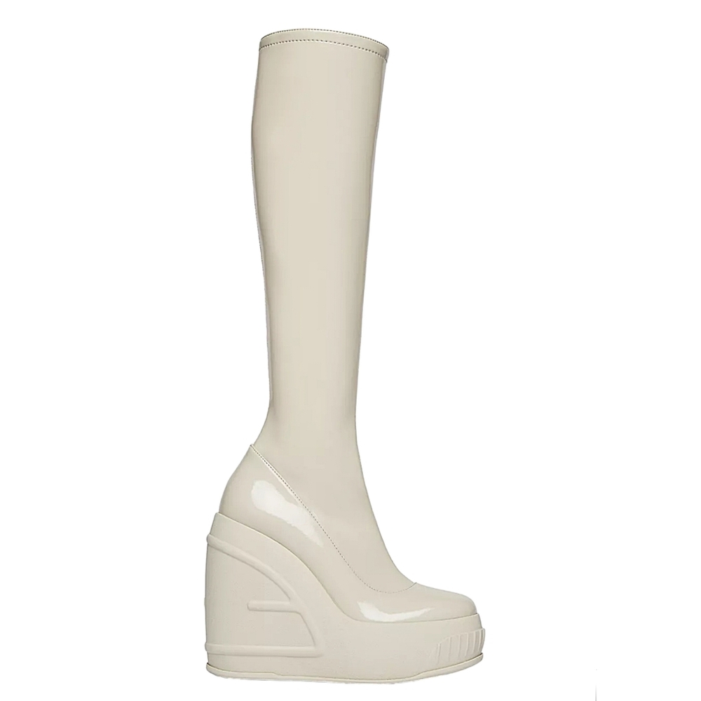 Fendi 140MM Knee-High Shiny Wedge Logo Boots